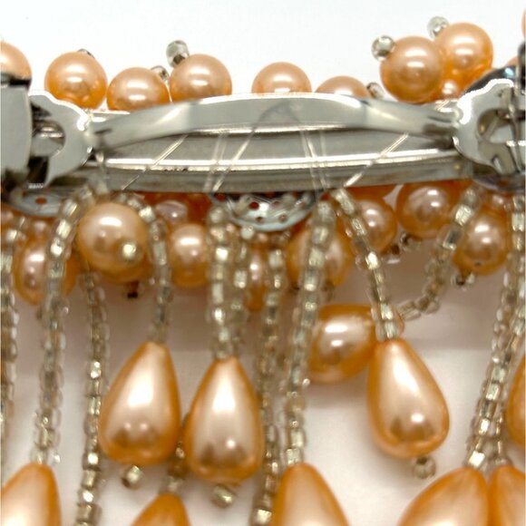 Vintage Hair Barrette Faux Pearl Apricot Peach Pastel Orange Bridal Formal Prom - Picture 9 of 13